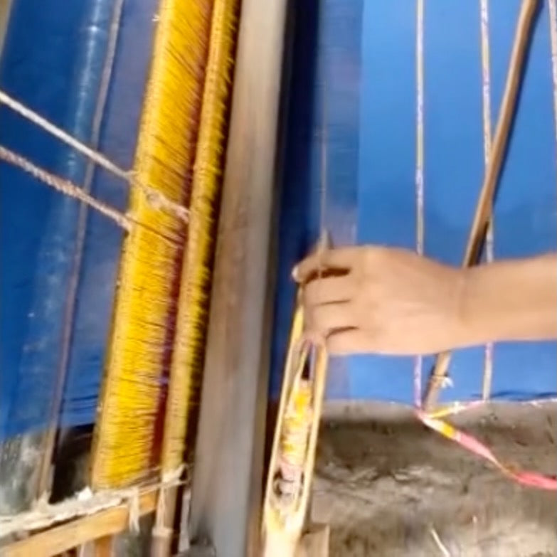 handwoven cotton fabric with recycled saree stripe