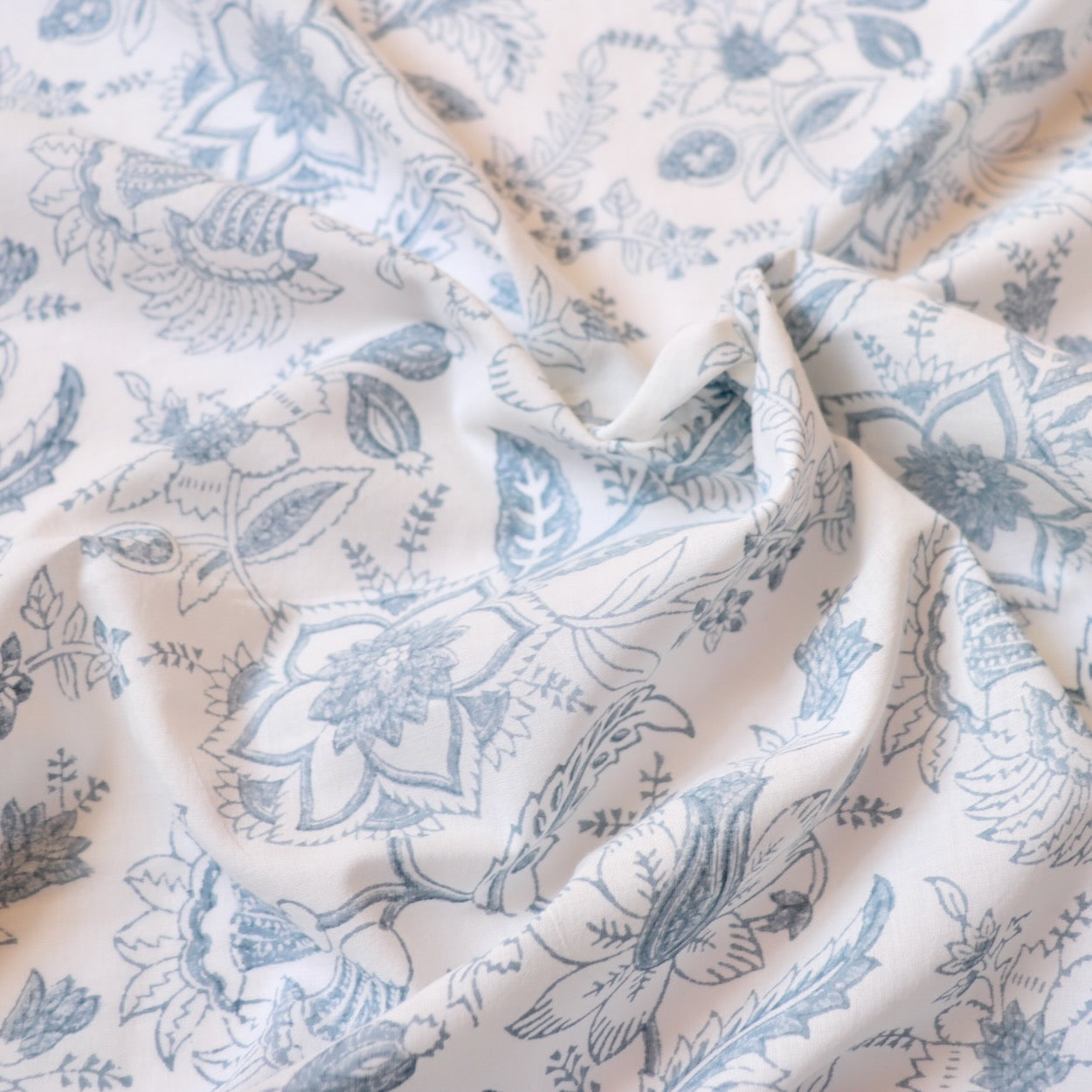 hand block floral print on soft white cotton for summer sewing