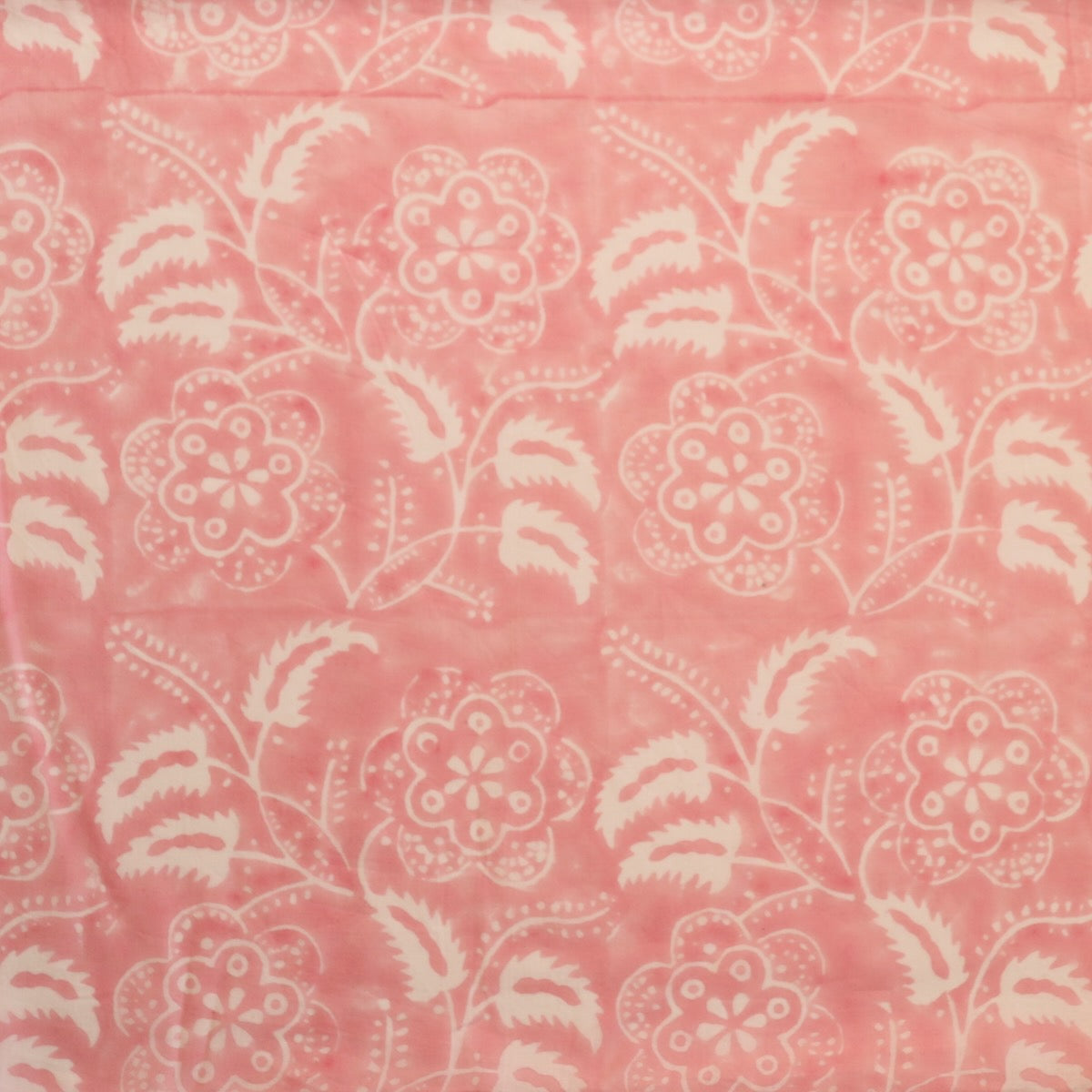 pink and white block printed cotton fabric floral design for quilting and sewing