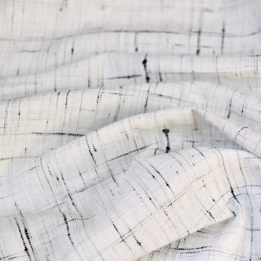 handwoven khadi cotton fabric light gray and black slub weave