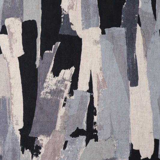 linen cotton fabric from Hokkoh Japan black and gray brushstroke print