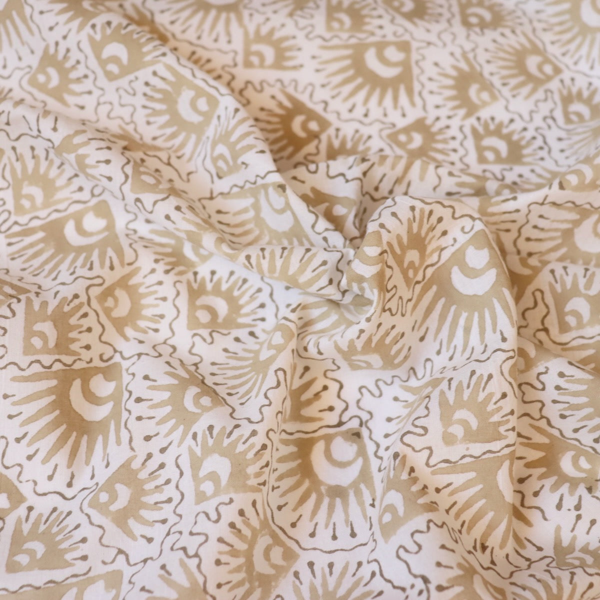abstract block print indian cotton shirt fabric khaki and white