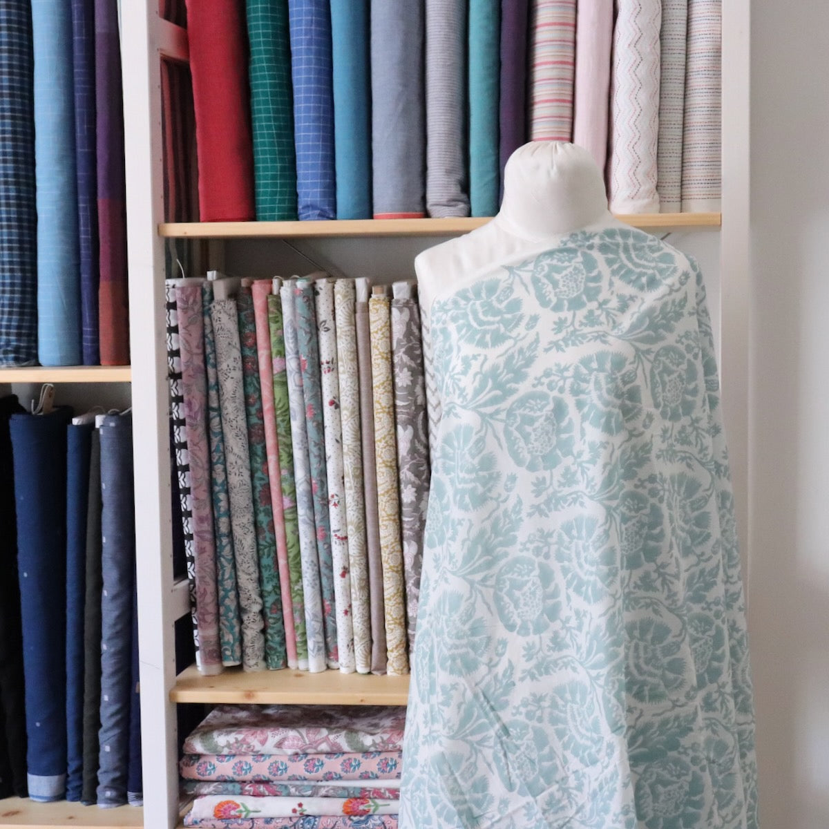 aqua blue large floral print Indian cotton fabric