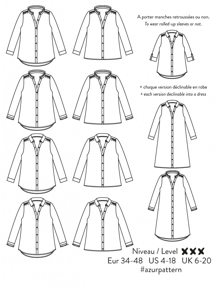 azur shirt or dress sewing pattern by atelier scammit