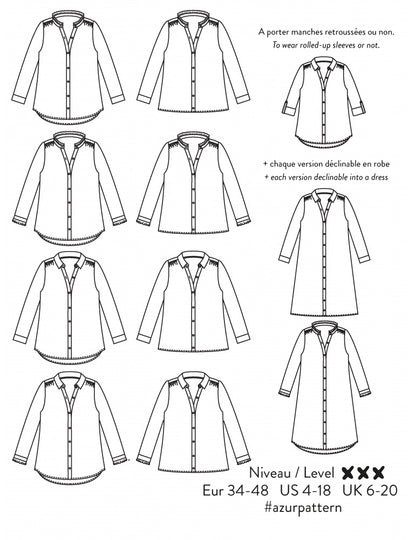 azur shirt or dress sewing pattern by atelier scammit