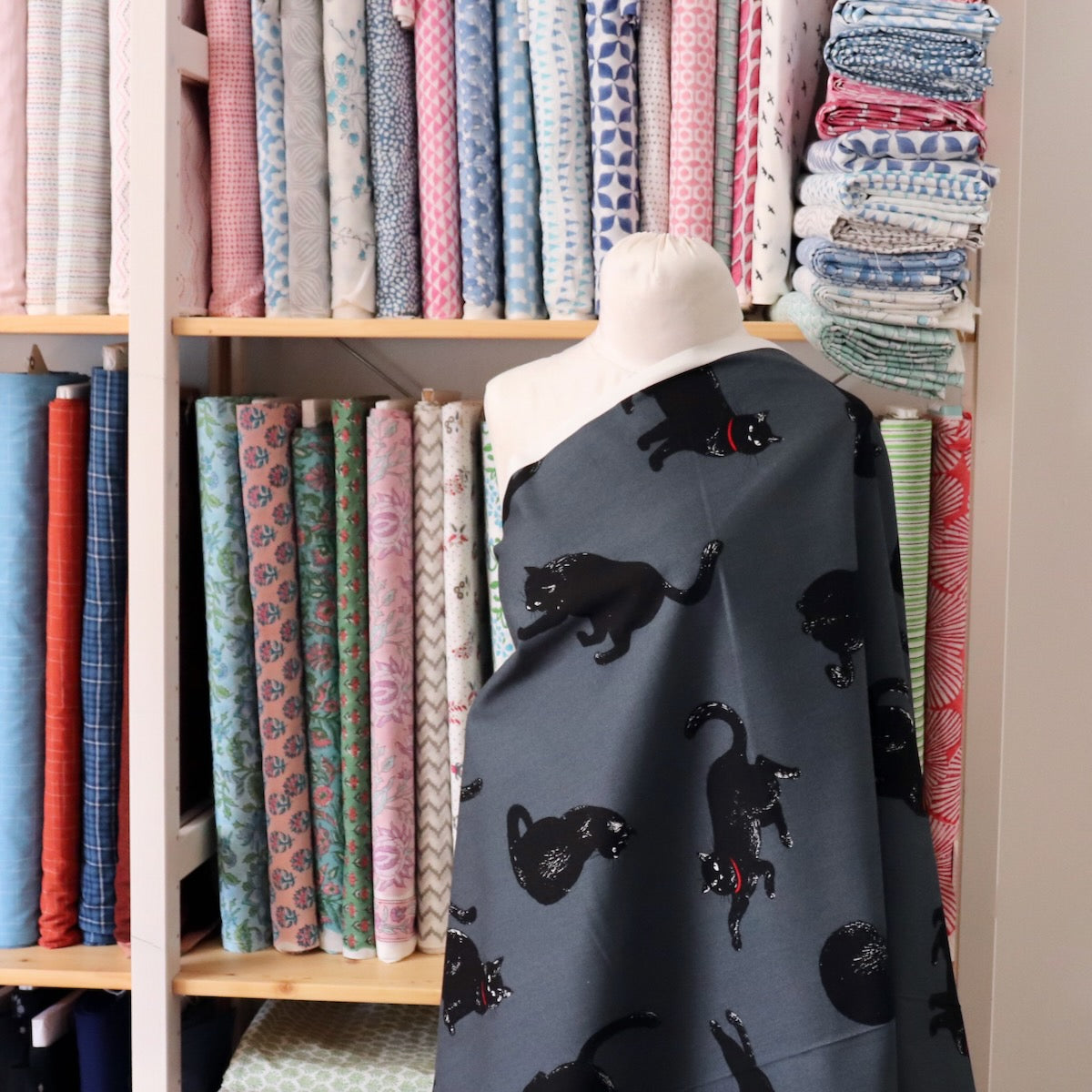 Black Cat Japanese Cotton — Petrol Blue