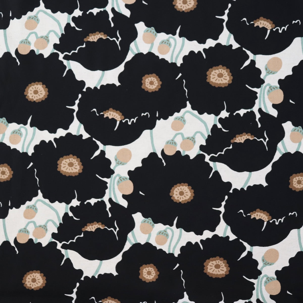 black giant poppy print linen cotton fabric made in japan
