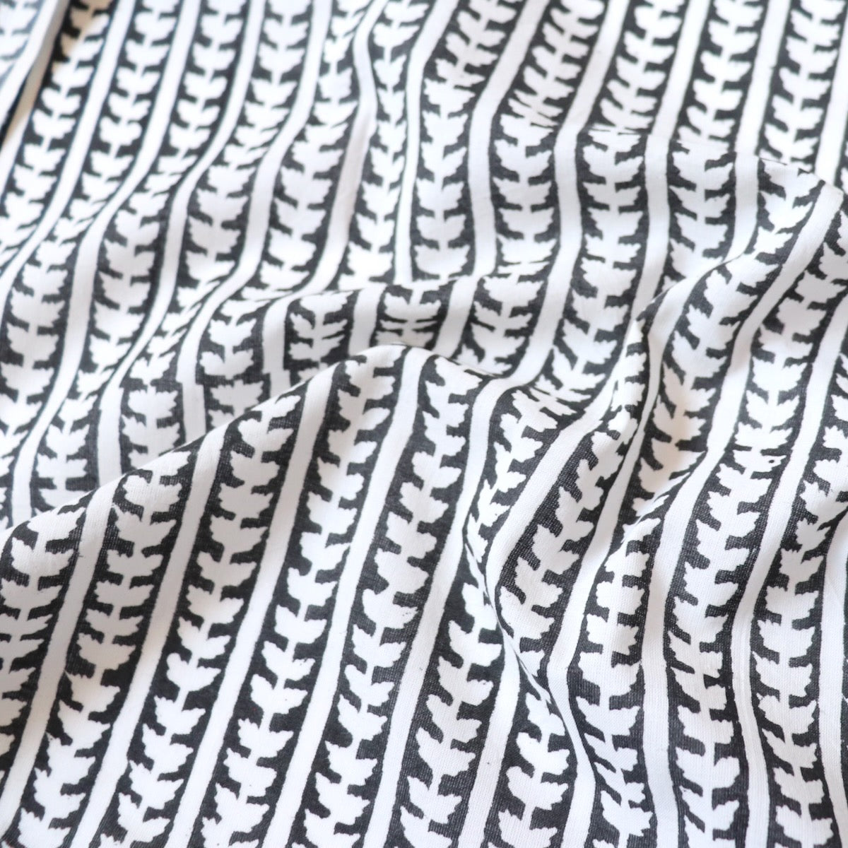 Swatch — Black Stripe Block Print Cotton