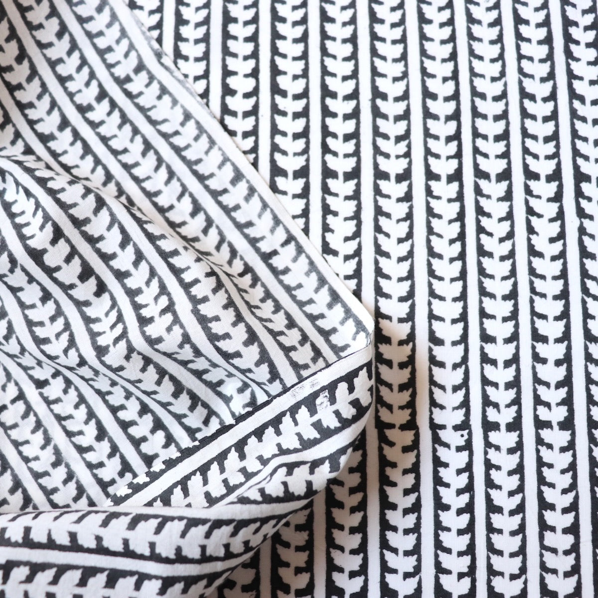 Swatch — Black Stripe Block Print Cotton