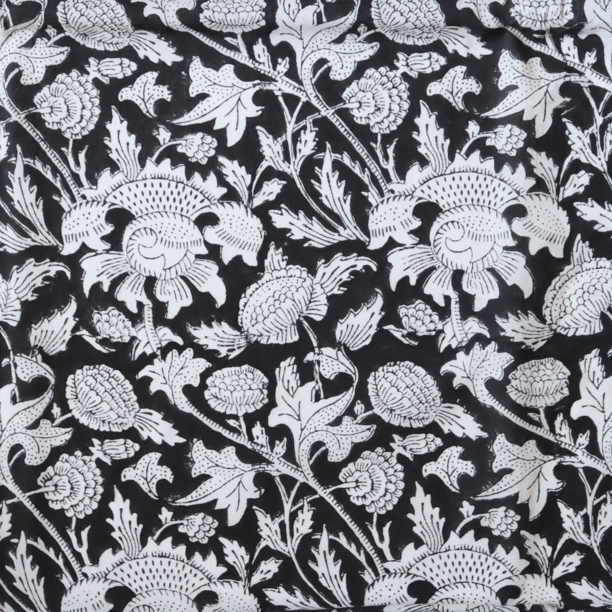 Swatch — Lush Black Floral Block Print Cotton