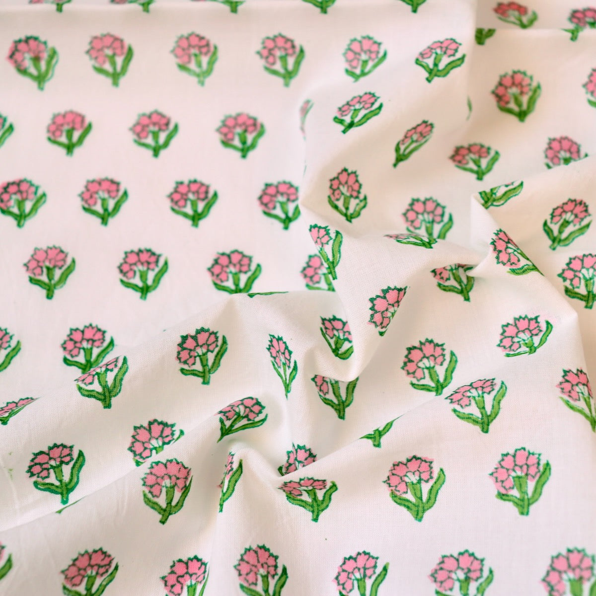 Tiny Sprig Block Print Cotton — White