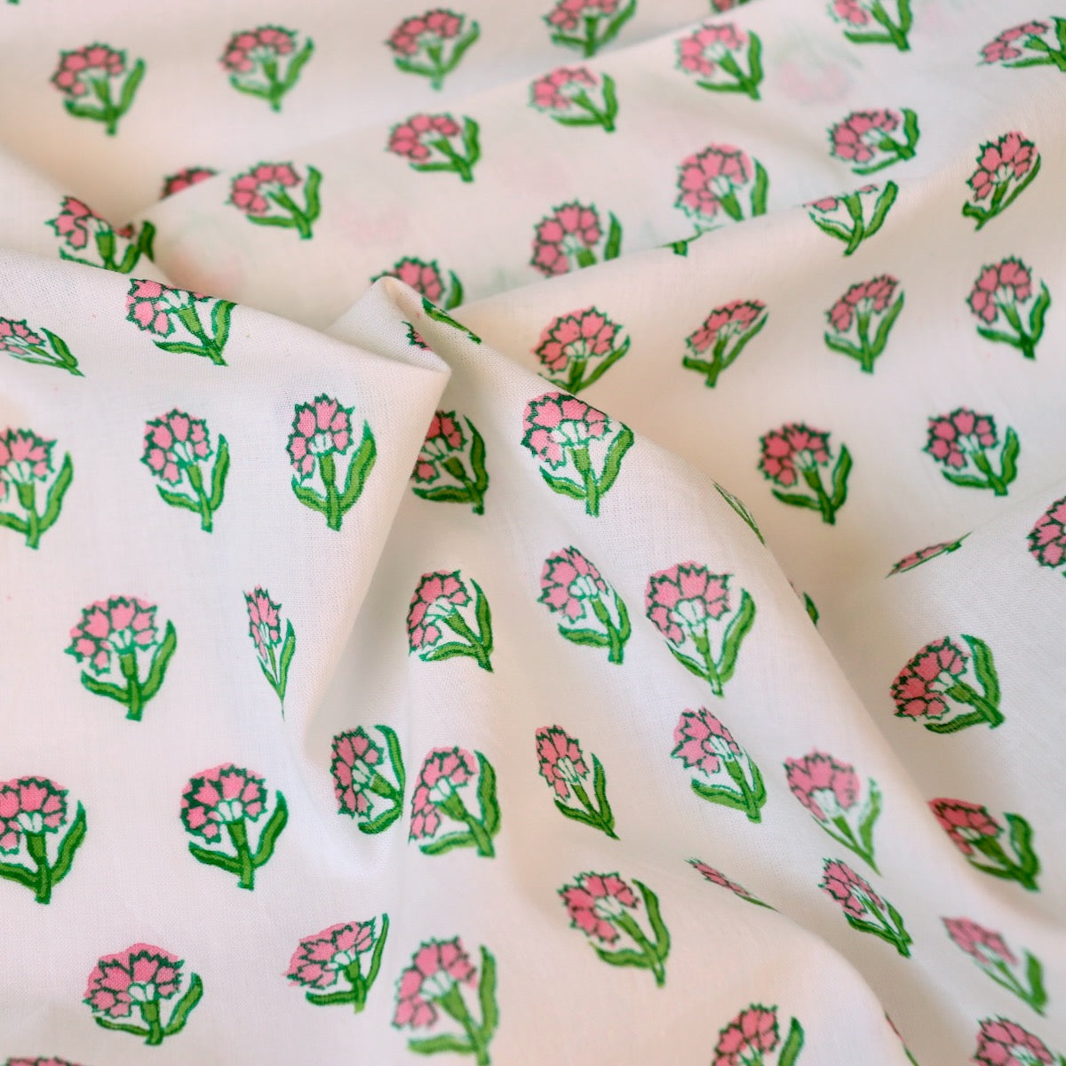 Tiny Sprig Block Print Cotton — White