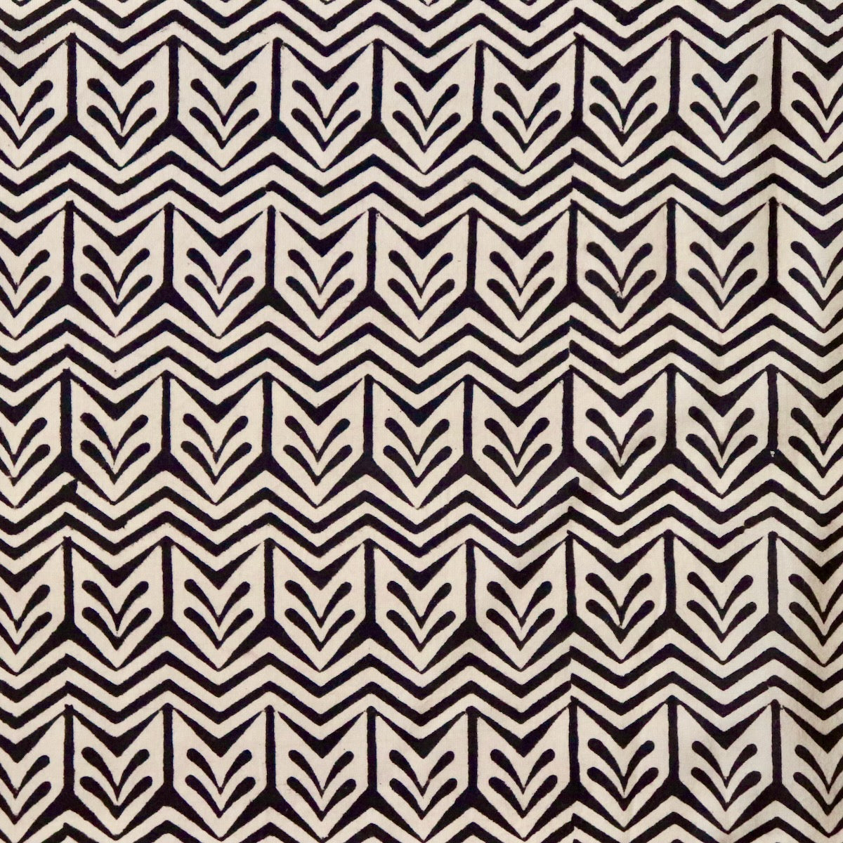 black and beige geometric hand block print cotton fabric yardage