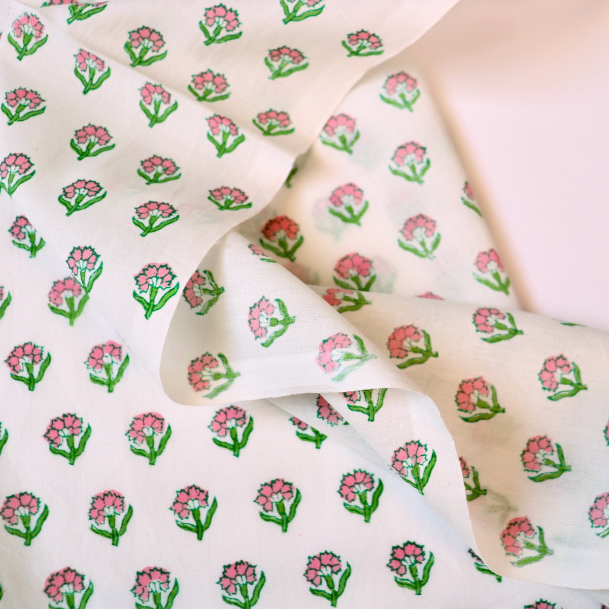 Tiny Sprig Block Print Cotton — White