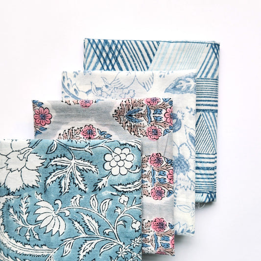 curated bundle fat quarters blue and white block print cottons