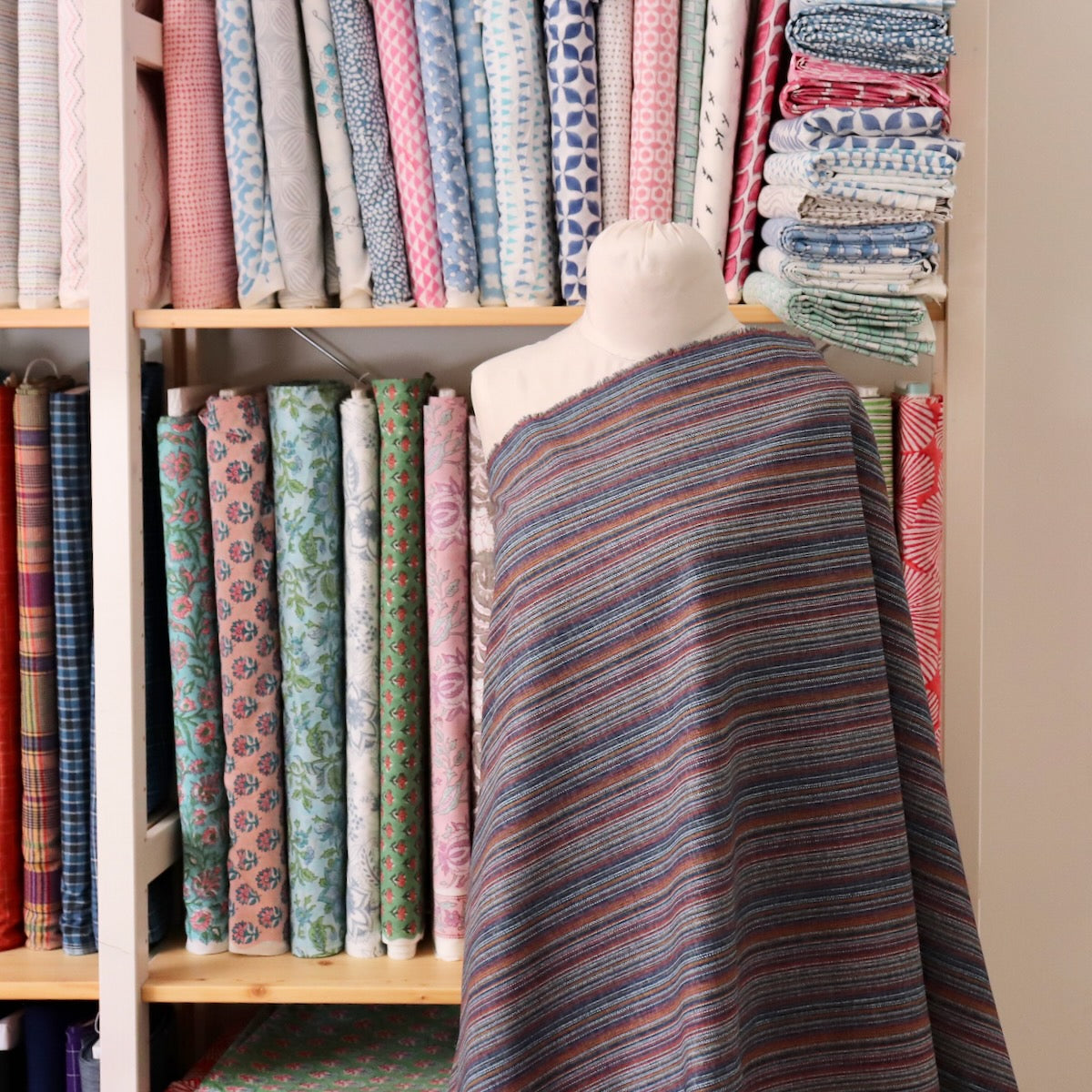Striped Dobby Japanese Cotton Print — Navy