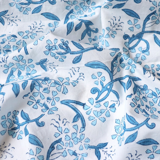 Blue Sprigs Block Print Cotton — Monochromatic
