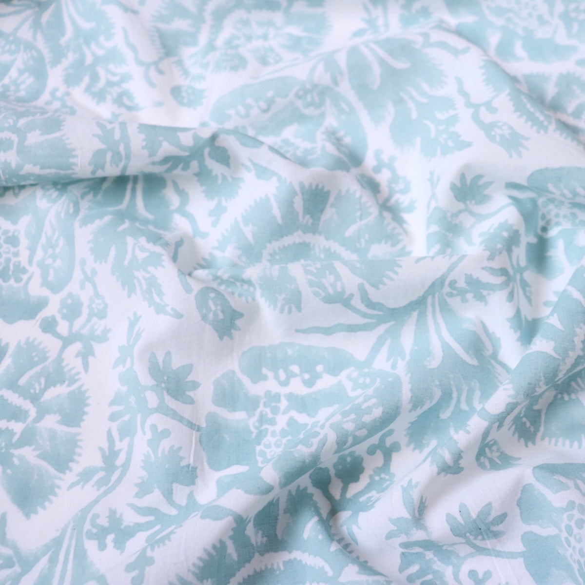 aqua blue large floral print Indian cotton fabric