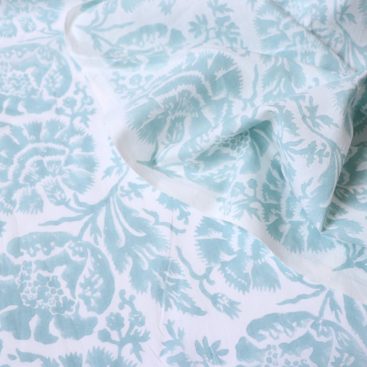 aqua blue large floral print Indian cotton fabric