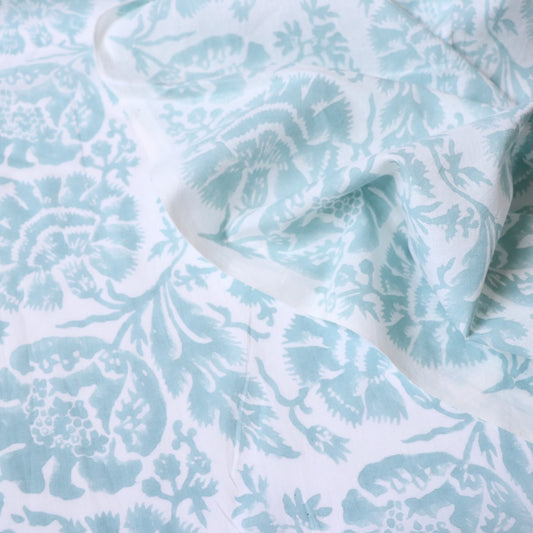 aqua blue large floral print Indian cotton fabric