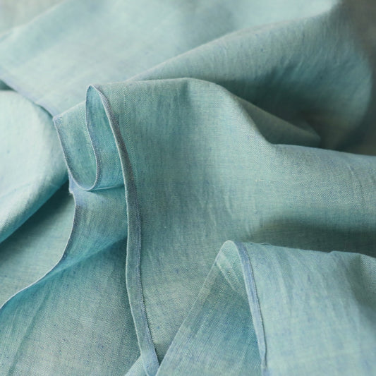 blue green shot cotton handwoven peppered fabric