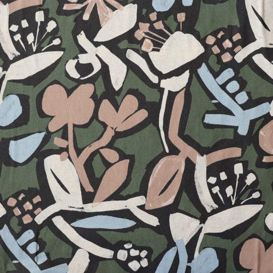 oversized floral print fabric from Hokkoh Japan green and blue  linen cotton