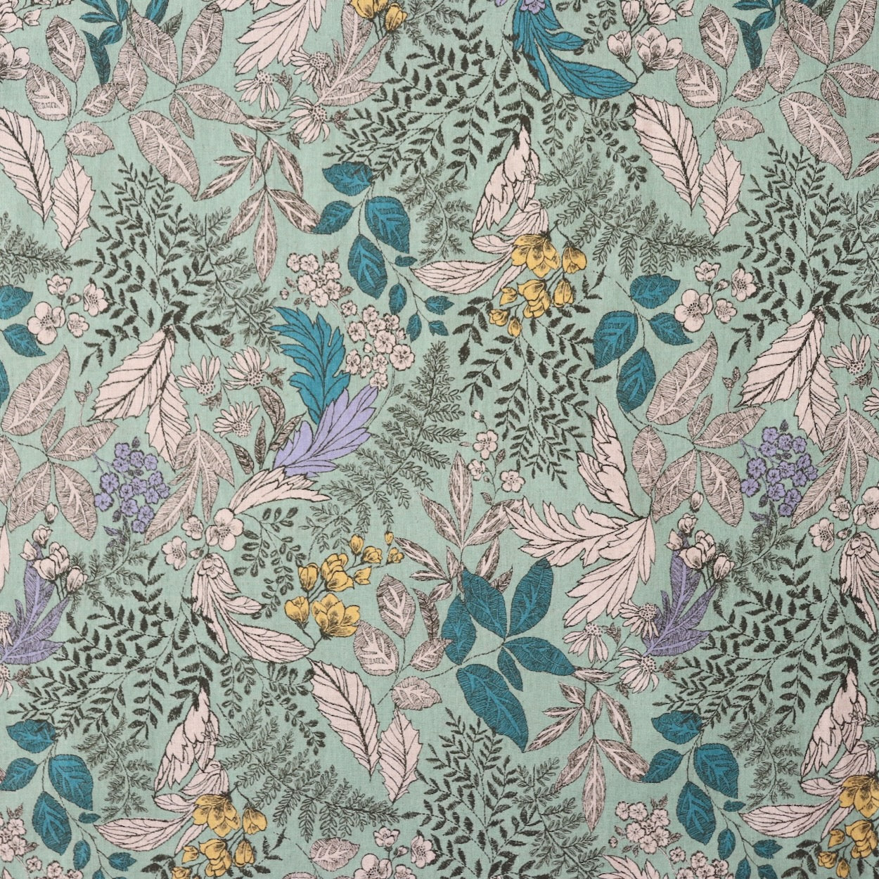 botanical print Hokkoh linen cotton fabric made in Japan mint and yellow