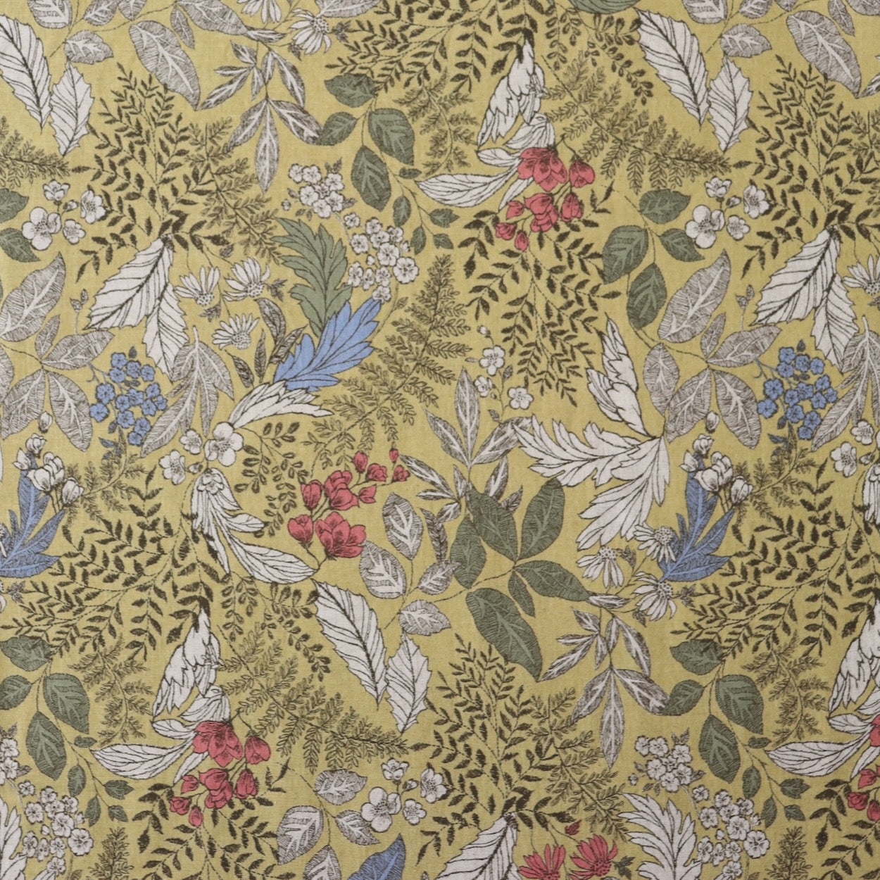 botanical print Hokkoh linen cotton fabric made in Japan yellow and blue