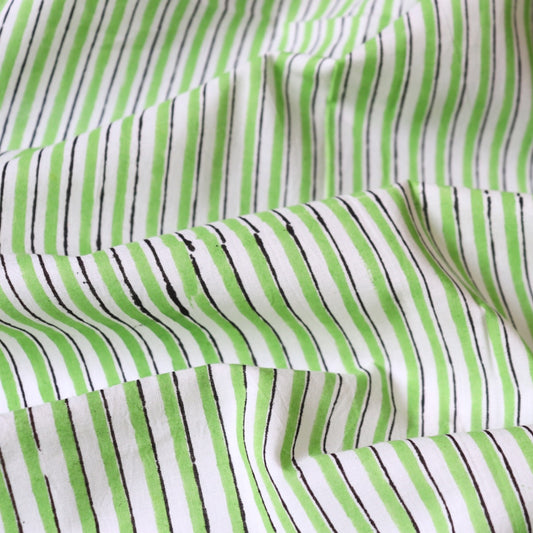 Lime Stripe Block Print Cotton