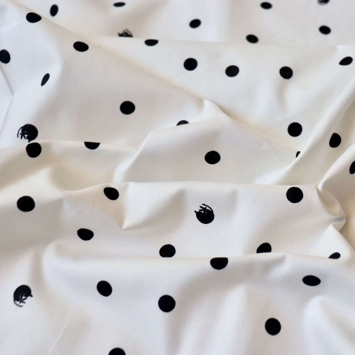 Swatch — Polka Dot Cat Japanese Cotton — White