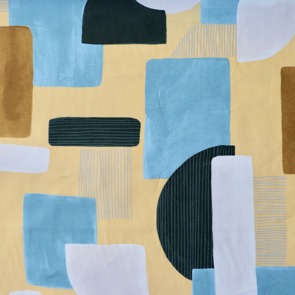 Japanese cotton print fabric with colorful geometric shapes yellow and blue