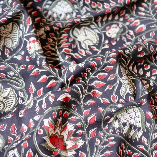 Ebony Vines Block Print Cotton