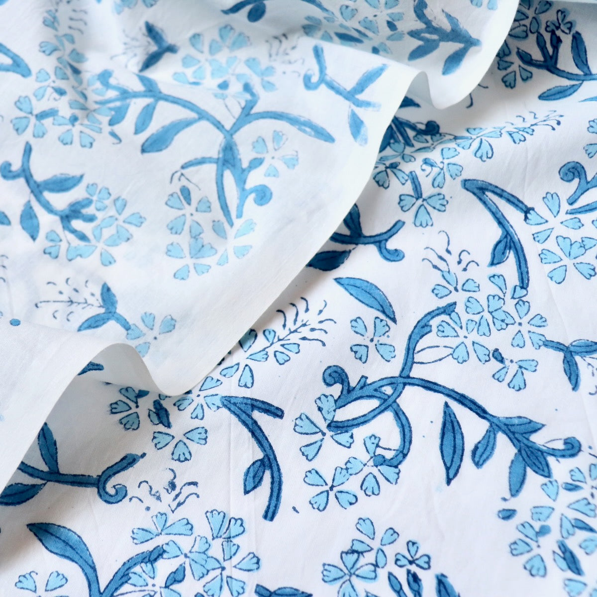 Blue Sprigs Block Print Cotton — Monochromatic