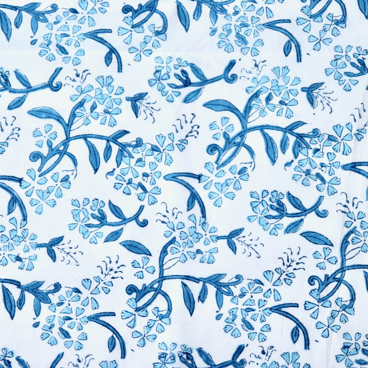 Blue Sprigs Block Print Cotton — Monochromatic