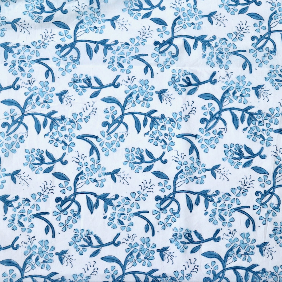 Blue Sprigs Block Print Cotton — Monochromatic