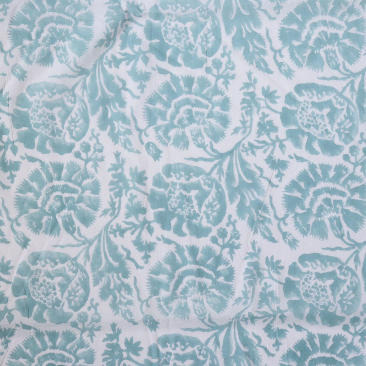 aqua blue large floral print Indian cotton fabric