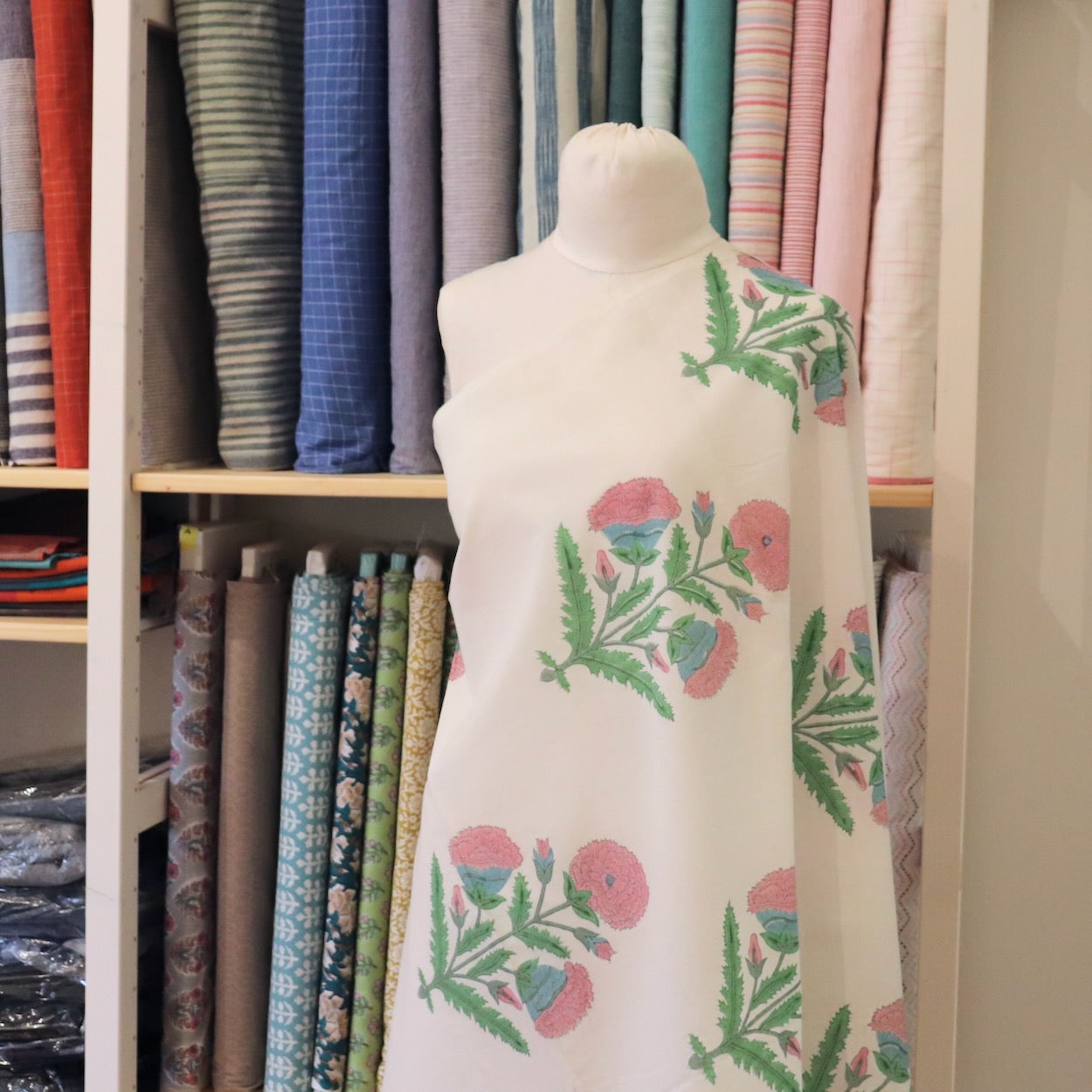 large Indian floral hand block print cotton fabric by the yard