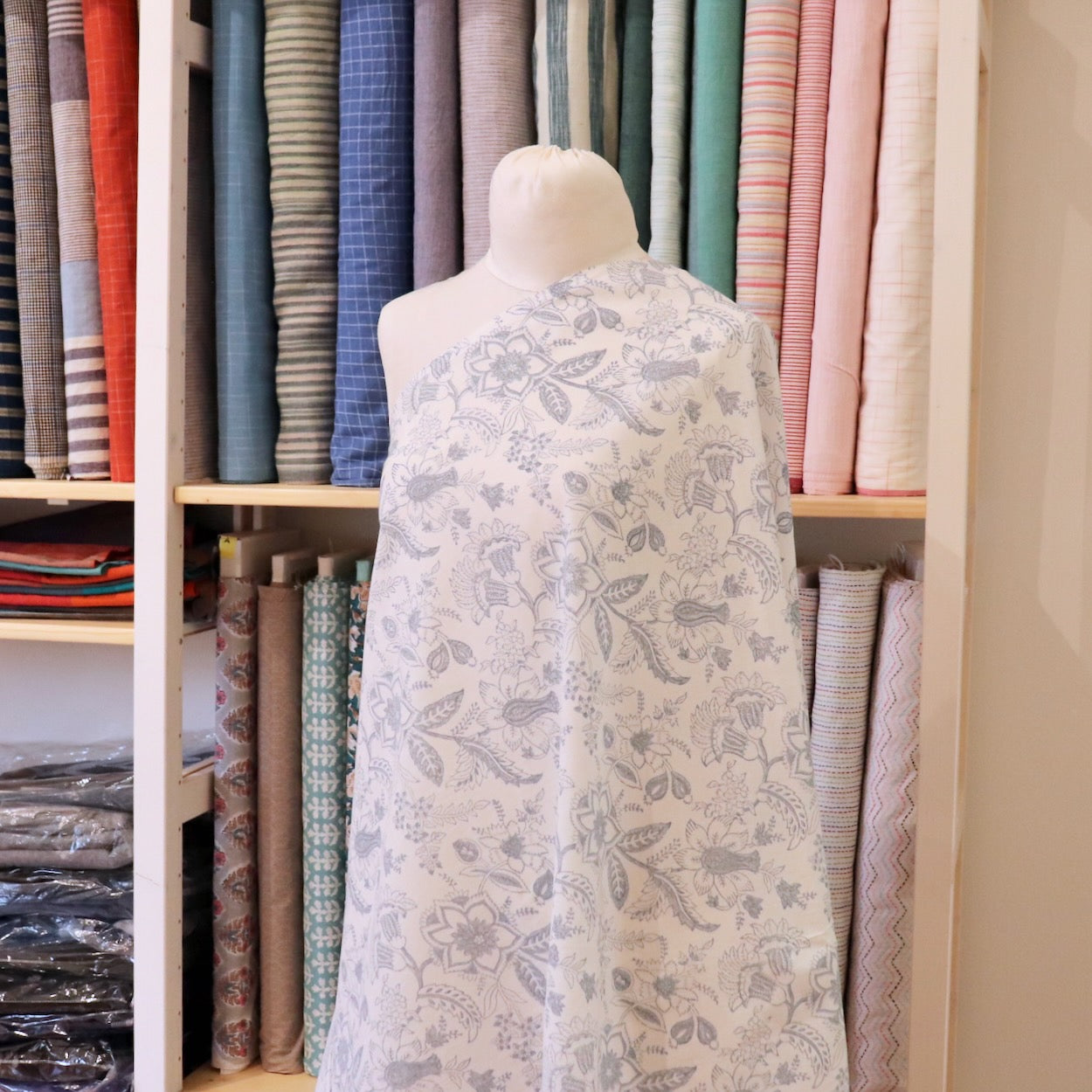 hand block floral print on soft white cotton for summer sewing