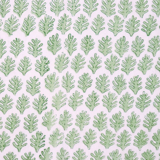 small green leaf hand printed cotton fabric