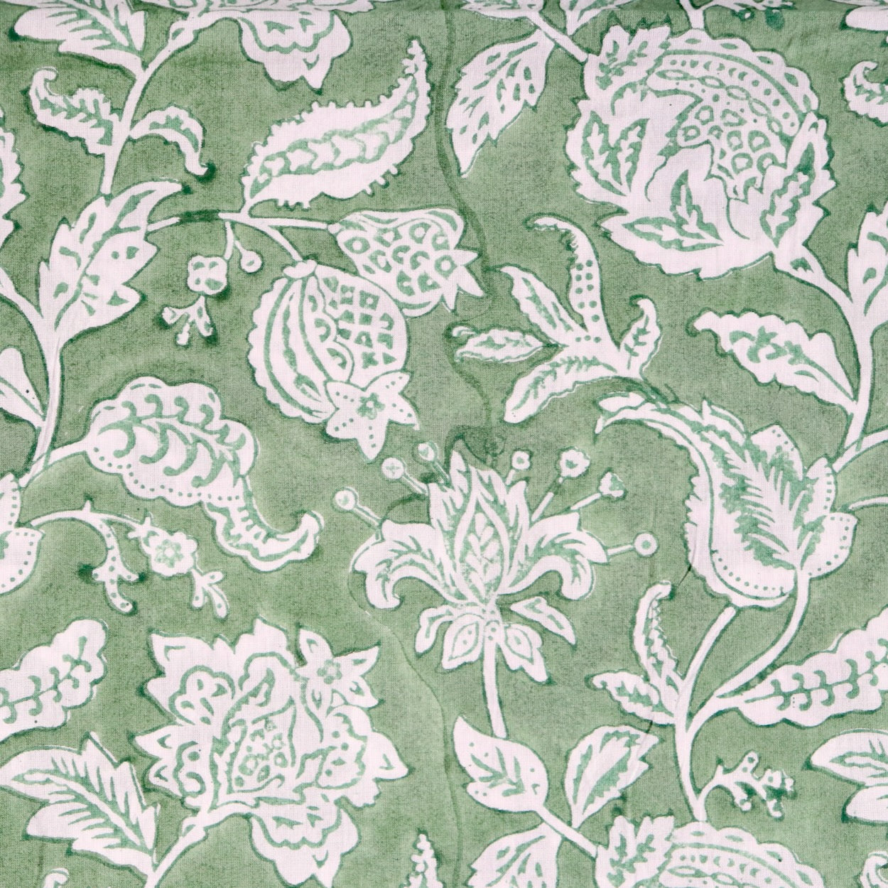 green and white traditional floral hand block print cotton fabric