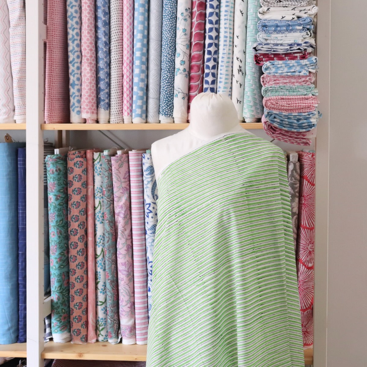 Lime Stripe Block Print Cotton