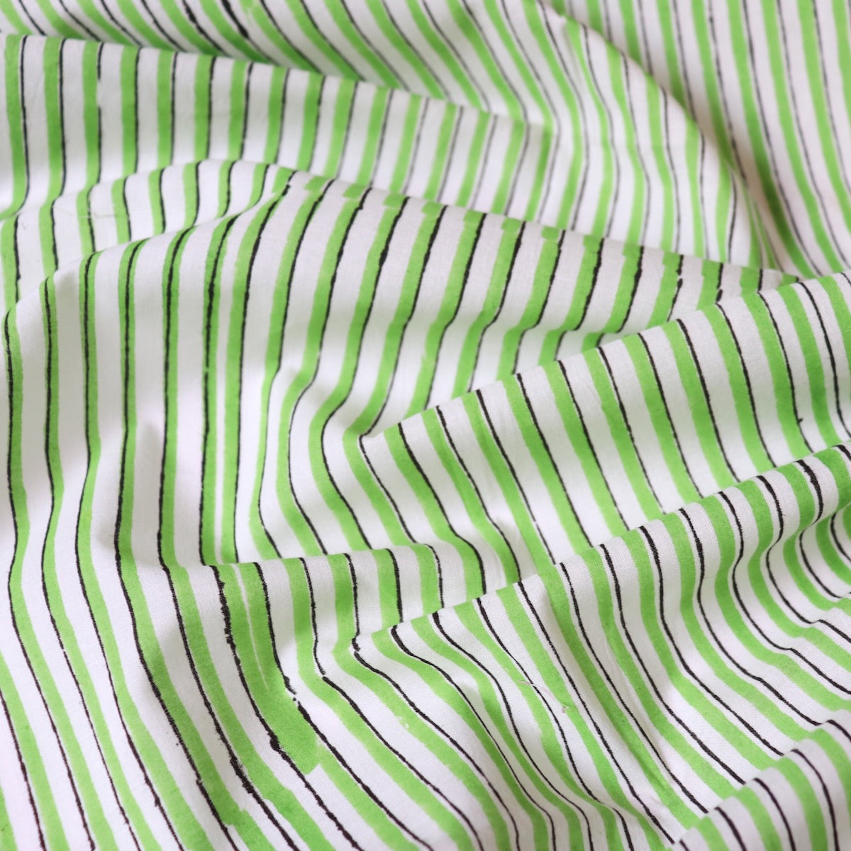 Lime Stripe Block Print Cotton