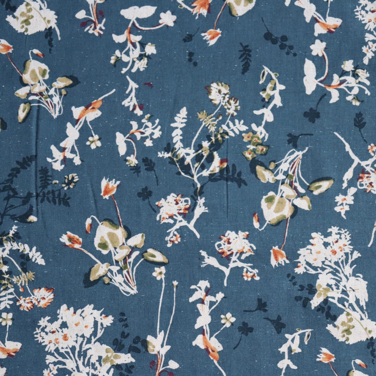japanese fabric linen cotton blend Hokkoh blue and natural floral print