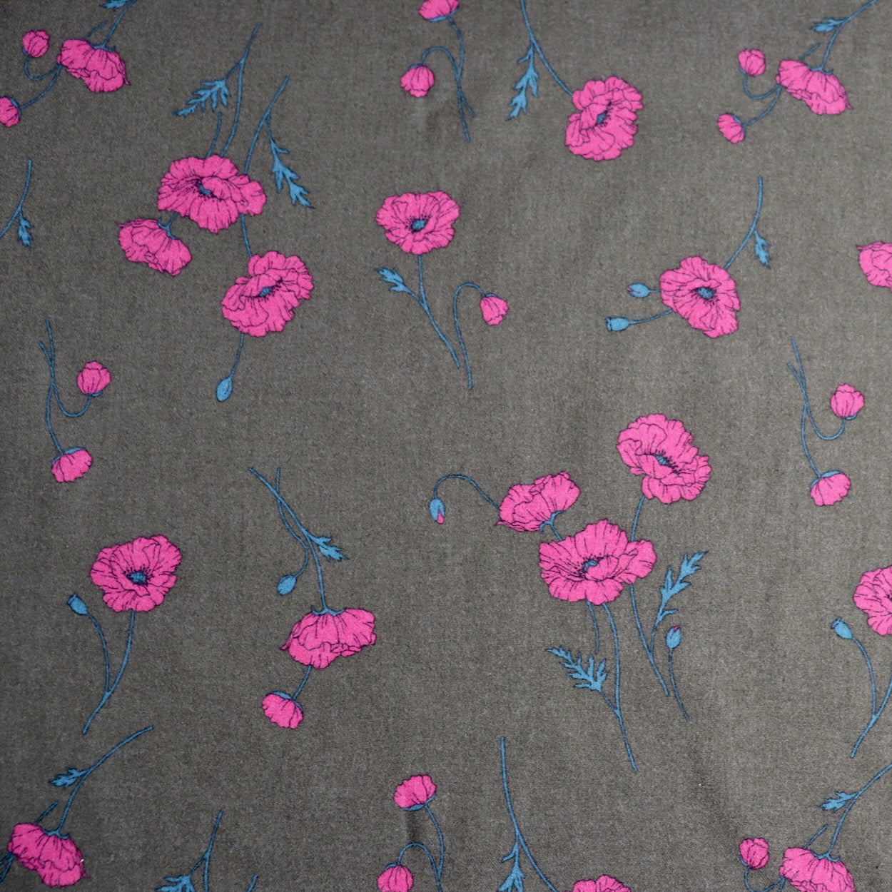 hokkoh poppies print bushed cotton fabric flannel pink and brown