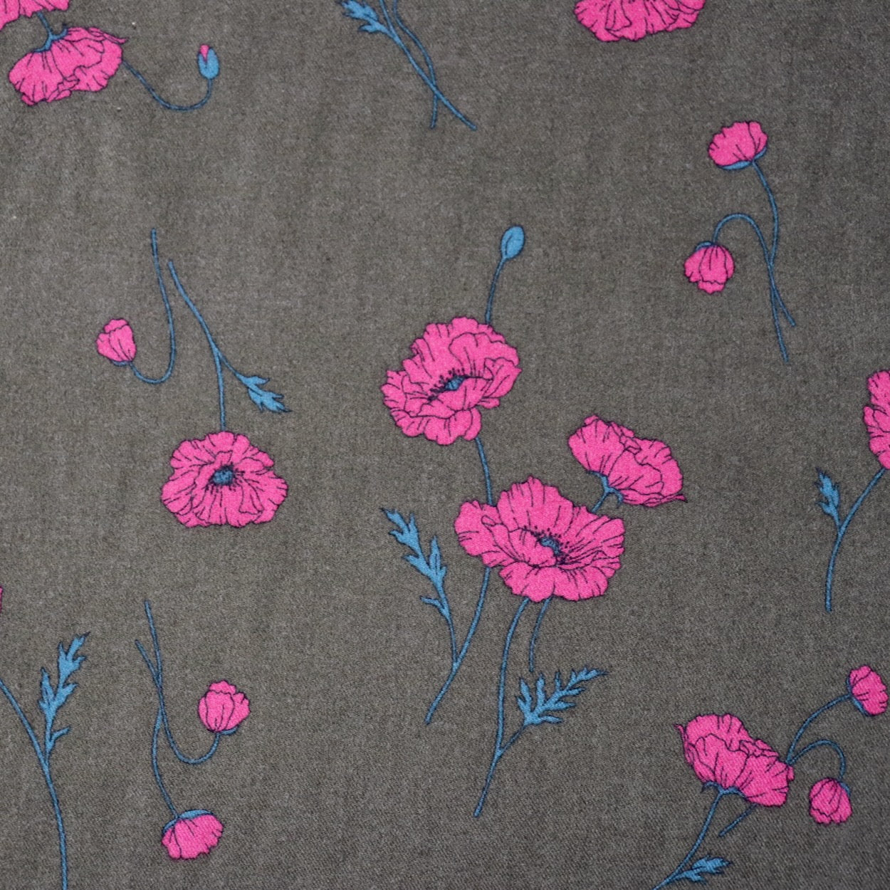 hokkoh poppies print bushed cotton fabric flannel pink and brown