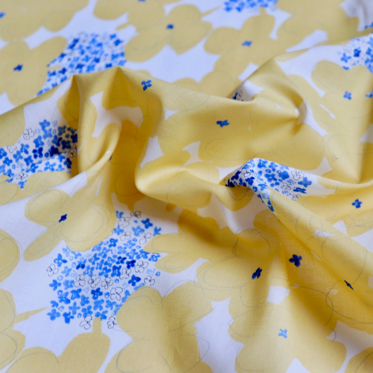 yellow floral print cotton lawn fabric by Hokkoh Japan