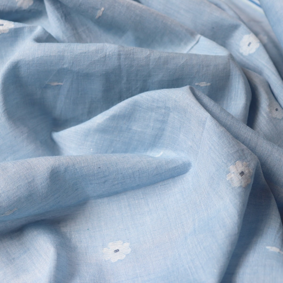 Swatch — Pale Indigo Feathers Jamdani Cotton
