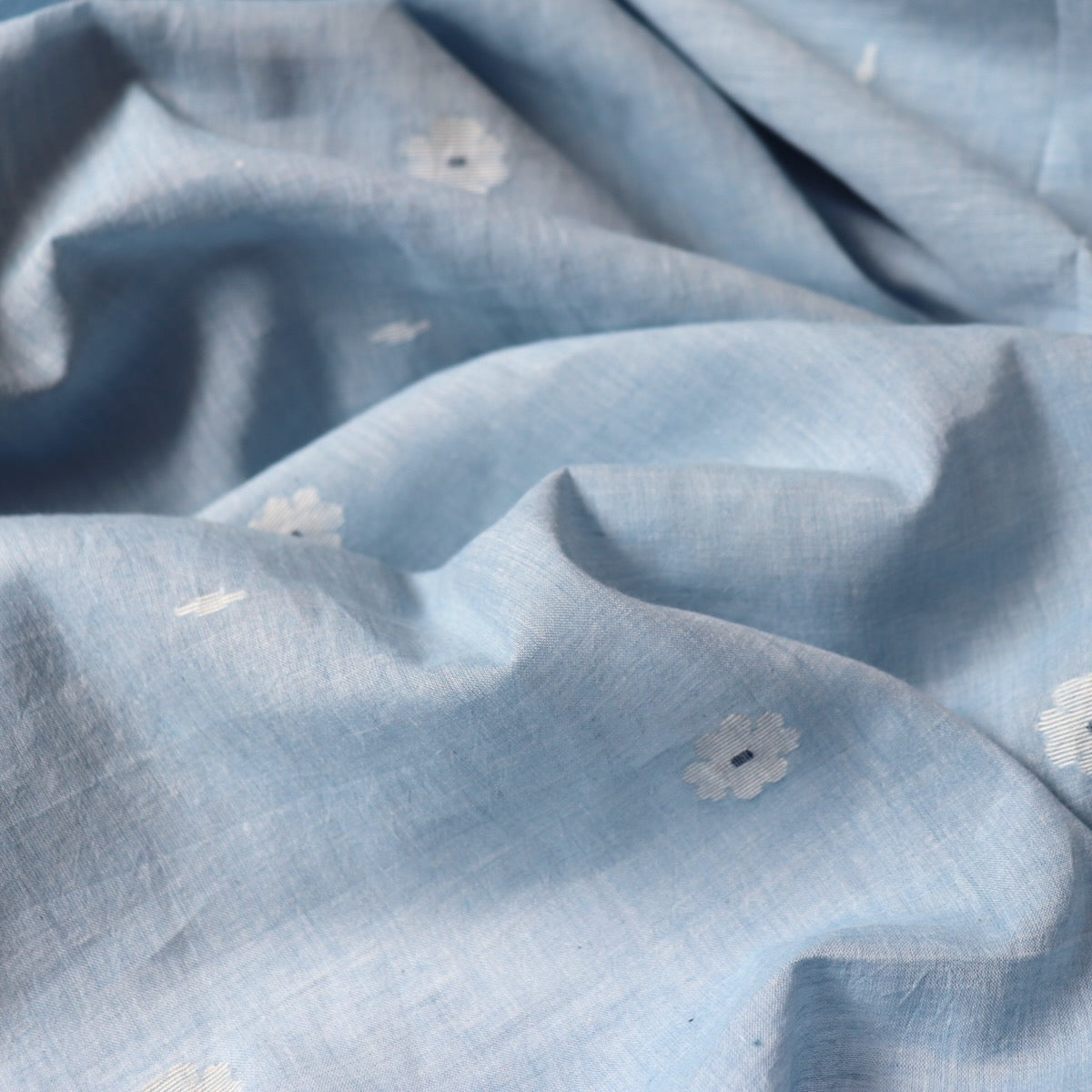 Swatch — Pale Indigo Feathers Jamdani Cotton