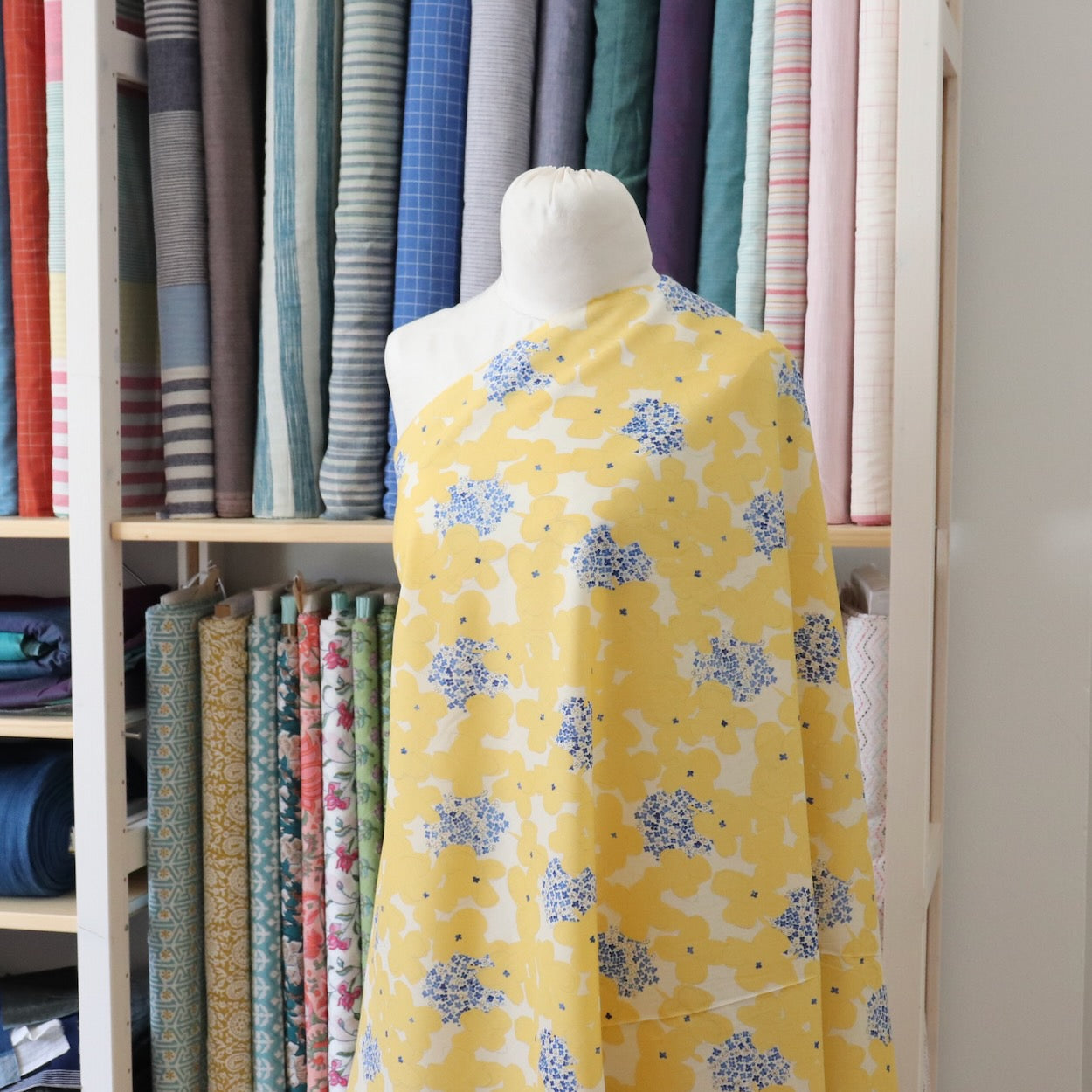 yellow floral print cotton lawn fabric by Hokkoh Japan
