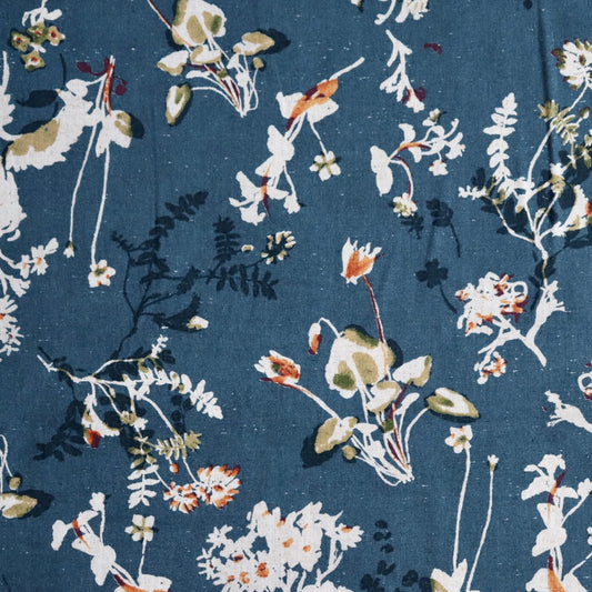 japanese fabric linen cotton blend Hokkoh blue and natural floral print